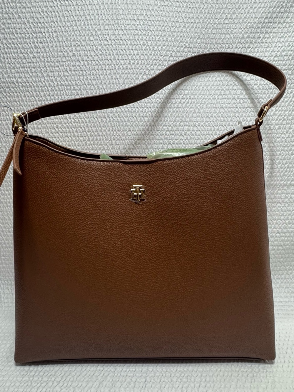Tommy Hilfiger Women's Brown Leather Shoulder Bag with Gold Logo Accent